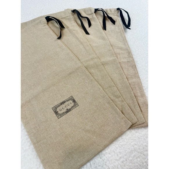 GUCCI • Set of 4 Tan Linen Small Logo Shoe Dust Bags - Picture 2 of 12